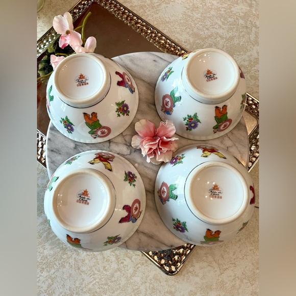 Set of 4 Vintage Jingdezhen Porcelain Bowls 5.5” -Lucky Boys \